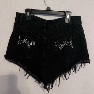 Black Jean Shorts with Fringe